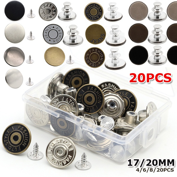 4/6/8/20PCS Button for Jeans, 17/20mm No Sewing Removable Reusable Metal  Steel Jean Denim Snap Buttons Replacement Repair Combo Fasteners Button  Fits to Clothing Jackets, Pants, Jeans, Bags